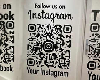 Calcomanía de vinilo con código QR para redes sociales, enlace directo a su Instagram, TikTok y Facebook, calcomanía personalizada para escaparate, anuncio con nombre comercial
