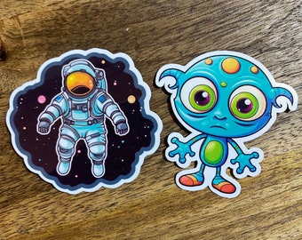 Pegatinas lindas del espacio, pegatinas de extraterrestres troqueladas, pegatinas para portátiles y botellas de agua, pegatinas para planificadores y álbumes de recortes, calcomanías de astronautas