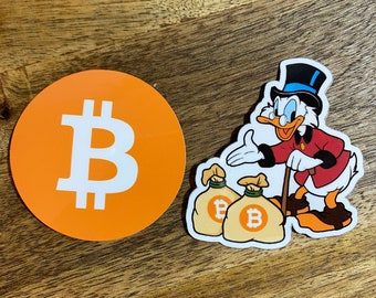 Naklejki Bitcoin, Naklejki Crypto Die Cut, Worki Scrooge Money, Błyszczące etykiety z symbolem BTC, Naklejki z logo kryptowaluty