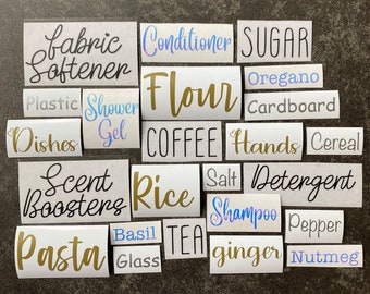 Etiquetas de organización personalizadas, pegatinas de vinilo personalizadas para almacenamiento, calcomanías para artículos de cocina o de tocador, organización para él y para ella, etiquetas de nombre minimalistas