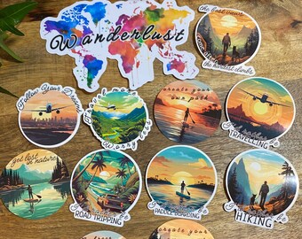 Pegatinas de viaje bonitas, pegatinas troqueladas inspiradoras, pegatinas para portátiles y botellas de agua, pegatinas para planificadores y álbumes de recortes, calcomanías para vacaciones
