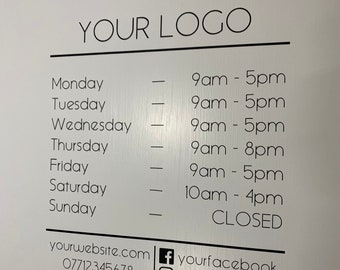Opening Hours With Business Logo, Shop Open & Closed Vinyl Decal, Cafe Window or Door Sticker Sign, Custom Shop Times, Social Media Advert