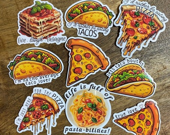 Pegatinas de comida lindas, pegatinas de pizza troqueladas, pegatinas de tacos para computadora portátil y botella de agua, pegatinas para planificadores y álbumes de recortes, pegatinas de pasta