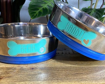 Dog Name Tag Vinyl Decal, Cute Pet Name Stickers, Dog Bowl or Car Window / Bumper Sticker, Personalised Pet Food Name Label, Cat Water Dish