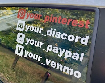 Custom Social Media Tags - Car Window / Bumper Sticker Vinyl Decal - Personalised Business Name Advertising - Instagram, Facebook, TikTok