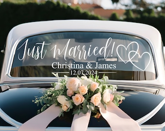 Recién casados - Calcomanía de vinilo personalizada para ventana de automóvil, pegatina para parachoques de boda personalizada, letrero extraíble de Mr & Mrs, decoraciones nupciales para novia / novio