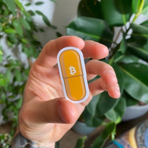 1x calcomanía de Bitcoin "Pastilla naranja", calcomanía de criptomoneda apta para lavavajillas, calcomanía de vinilo con el logotipo de BTC, regalos de criptomonedas, Doge, Pepe, Ethereum, Solana