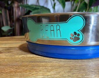 Calcomanía de vinilo con nombre para perro, lindas pegatinas con nombre para mascota, tazón para perro o calcomanía para ventana o parachoques de automóvil, etiqueta personalizada con nombre para comida para mascota, plato de agua para gato