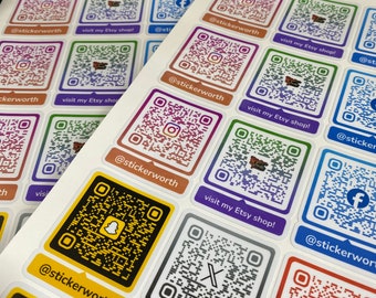 20x QR Code Stickers, Personalised Social Media Labels, Link To Instagram, Facebook, TikTok, Snapchat, YouTube, X Twitter & Business Website