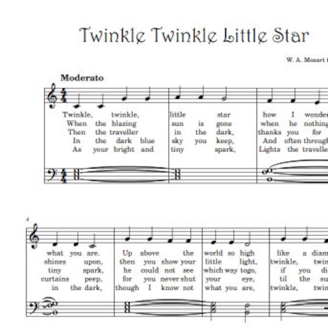 Twinkle Twinkle Little Star - Easy Piano in C (with Lyrics)