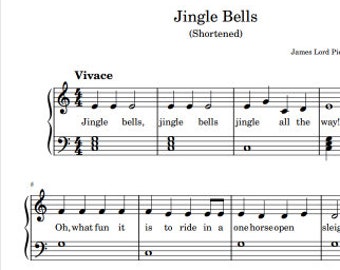 Jingle Bells Christmas Sheet Music for Piano Beginners, Shortened and Simplified with Lyrics
