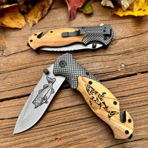 Pocket Knife for Fisherman, Fish engraving pocket knife, Shark Engravable  Knife, Folding Knife, Gift for hunter, Valentines Day Gift