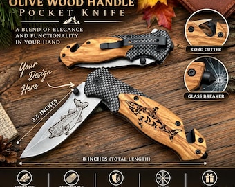 Pocket Knife for Fisherman, Fish engraving pocket knife, Shark Engravable  Knife, Folding Knife, Gift for hunter, Christmas Gift