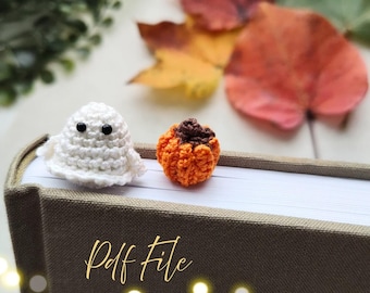 Crochet Ghost Bookmark Pattern | Crochet Pumpkin Bookmark Pattern | Crochet Bookmark Pattern | Crochet Book Accessory | Fall Bookmark Inspo