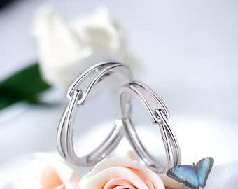 Anillo de plata ajustable con diseño de soporte minimalista, joyería para parejas, regalo para ella, delicado e impermeable, sostenible
