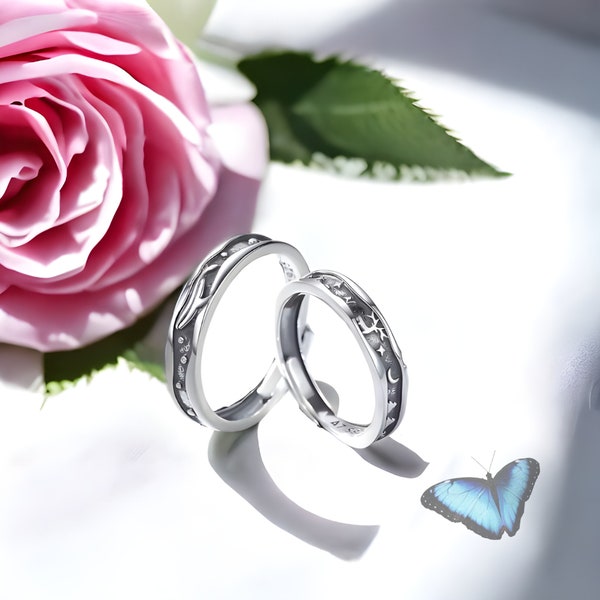 Verstellbarer Ring mit graviertem Wal und Elch, Paarring, Paarschmuck, Zierlich und minimalistisches Motiv, Silber Ring, tochter geburtstag