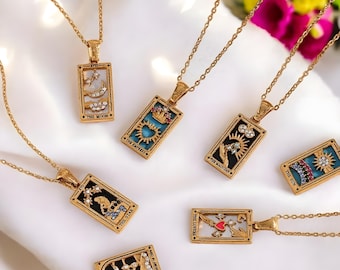Tarot Card Pendant Jewelry, Sun Star Moon Tarot Necklace,Gold Necklace, Minimalist Necklace, Dainty Necklace, Spiritual Jewelry,Gift for her