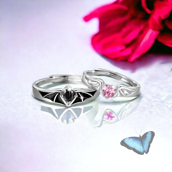 Verstellbarer Engel & Teufelsring, Paar Ring, Zierlicher Schmuck, Minimalistischer Silber Ring, Wasserfest, Geschenk für Sie, Muttertag