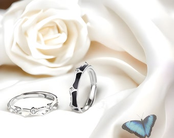 Anillo ajustable de plata King & Queen, joyería para parejas, diseño delicado y minimalista, regalo para él, impermeable