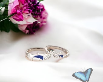Verstellbarer Silberner Delfin & Fisch Ring offen, Schmuck für Paare, Zierliches und minimalistisches Design, Geschenk für Ihn , Wasserfest
