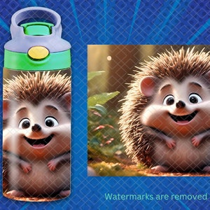 HEDGEHOG 12 Unzen Kinder Flip Top Schnabeltasse Tumbler Wrap, gerader 12 Unzen Becher Sublimation png, DIY Kinder Igel Tumbler Wrap Design PNG