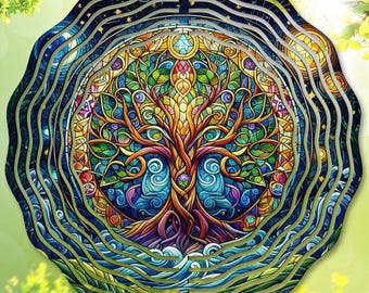 Tree of Life Wind Spinner PNG, Celestial Garden Sublimation Design, Moon Mandala Yard Decor Template, DIY Spiritual Gift, Digital Download