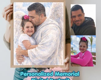 Personalized Guardian Angel Portrait, Memorial Digital Art, Custom Heaven Scene for Loved One, Angel Watching Over Family (Digital Download)