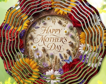 Spinner à vent fête des mères PNG : Sublimation florale, modèle de spinner de jardin pour maman, bricolage cadeau tournesol fleur jardin décoration téléchargement numérique