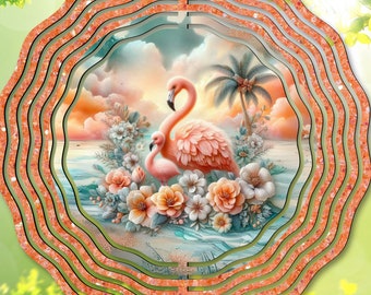 Flamingo Wind Spinner PNG: Glitter Sublimation Design, Floral Garden Spinner Design, DIY Gift, Ocean Yard Decor, Flower (Digital Download)