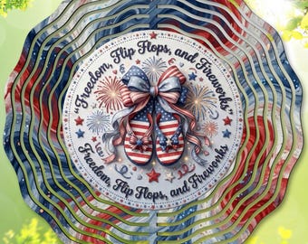 Patriotic Wind Spinner PNG, 4th of July & American Flag Sublimation Design, Fourth of July, Digital Download Flip Flops, Fireworks Freedom