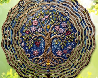Arbre de vie vent Spinner PNG, vitrail arbre de vie sublimation Design, modèle de spinner de jardin mosaïque, téléchargement numérique, cadeau celtique