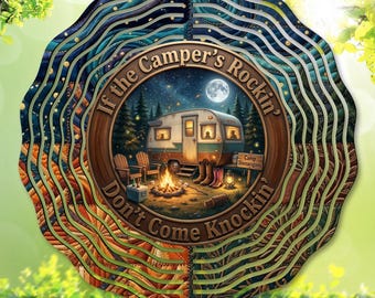 Camping Wind Spinner PNG, If the Campers Rockin Don't Come Knockin, Faux Embroidered Sublimation, Campsite Garden Decor Digital Download