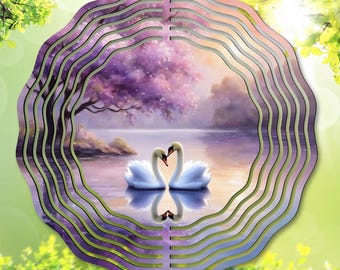 Swans Wind Spinner PNG, Swans Sublimation, Swan Clip Art Watercolor, Forever Love PNG, Instant Downloaded, Swan Heart Spinner, Wedding Gift