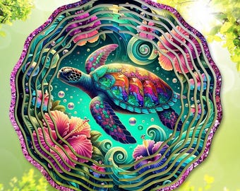 Turtle Wind Spinner PNG, Ocean Sublimation Design, Sea Turtle Garden Spinner Template, DIY Gift, Ocean Animal Yard Decor (Digital Download)