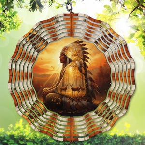 Native American Wind Spinner PNG, Spiritual Chief Sublimation Design, Autumn Forest with Deer Garden Spinner Template (Digital Download)