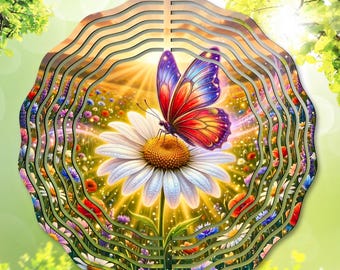 Fjärilsvindspinner PNG, blommig sublimeringsdesign, blommaträdgårdssnurrmall, färgglad trädgårdsdekor, gör-det-själv-present, (digital nedladdning)