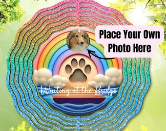 Photo Frame Wind Spinner PNG: Pet Memorial Sublimation Design, Rainbow Bridge Garden Spinner, Personalize with Your Photo (Digital Download)