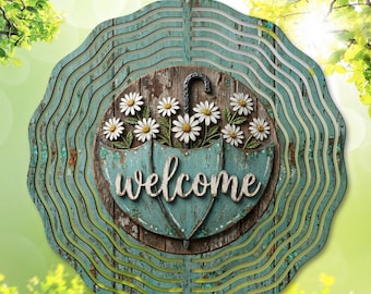 Welcome PNG / Wind Spinners PNG / Daisy Spinner / Umbrella PNG / Faux Wood png / Spring Sublimation / Welcome Summer png (Digital Download)