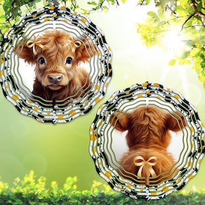 Highland Cow Wind Spinner PNG: Double Sided Sublimation Design Front and Back Garden Spinner Template Breakthrough Design (Digital Download)