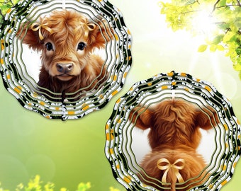 Highland Cow Wind Spinner PNG: Double Sided Sublimation Design Front and Back Garden Spinner Template Breakthrough Design (Digital Download)