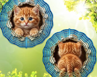 Spinner à vent pour chaton PNG, sublimation de chat tigré recto verso, fesses de tête recto-verso, modèle de spinner de jardin Kitty, cadeau bricolage (téléchargement numérique)