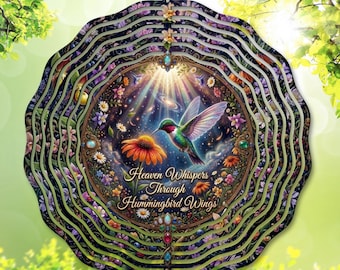 Hummingbird Wind Spinner PNG, Heaven Whispers Hummingbird Wings Sublimation Design, Memorial Garden Spinner Template (Digital Download)