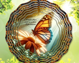 Butterfly Wind Spinner PNG, A Butterfly's Visit is a Kiss from Heaven Sublimation Design Memorial Garden Spinner Template (Digital Download)