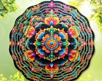 3D-mandala vindspinnare PNG-sublimeringsdesign, färgglad lager-mall för trädgårdsdekor, DIY-gåva för utomhuskonst, digital nedladdning