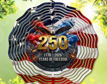 America 250 Wind Spinner PNG 1776-2026 Years of Freedom Patriotic Eagle Sublimation Design USA 250th Anniversary Red White Blue Garden Decor