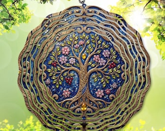Girandola a vento con albero della vita in formato PNG, disegno a sublimazione con albero della vita in vetro colorato, modello per girandola da giardino a mosaico, download digitale, regalo celtico