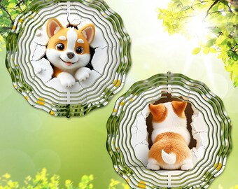 Corgi Wind Spinner PNG: Double Sided Sublimation Design Front and Back Dog Garden Spinner Template Breakthrough Design (Digital Download)