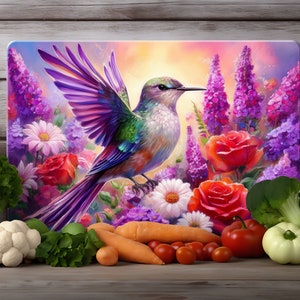 Tagliere per sublimazione con colibrì, lillà e rose Scarica regalo fai da te per la mamma Dimensioni 15,5x11,25 e 11x7,9, decorazioni per la cucina con rose e margherite