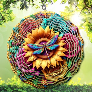 Libelle Wind Spinner PNG, 3D Blumen Sublimation PNG, Mandala Garten Spinner Vorlage PNG, Blume Digital Download, DIY Geschenkidee