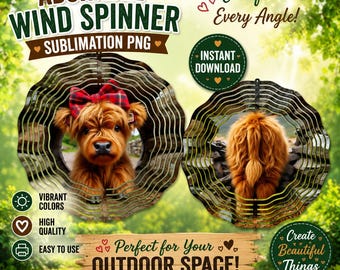 Highland Cow Wind Spinner PNG, Double Sided Calf Sublimation, Front and Back, Calf Garden Spinner Template, DIY Gift (Digital Template)